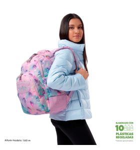 Mochila escolar para laptop 14" Rayol Glitter Rosado