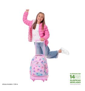 Mochila Con Ruedas Removibles Tiza Glitter Rosado