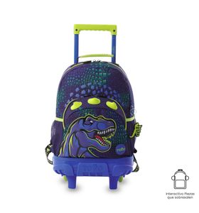 Mochila Para Niño Con Ruedas Dino Rock Mediano Azul