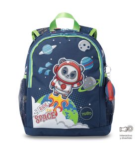 Mochila + Libro Para Colorear Panda Space Para Niño Mediana Azul