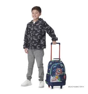 Mochila Para Niño Con Ruedas + Libro Para Colorear Panda Space Azul