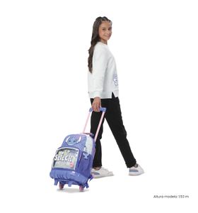 Mochila Para Niña Con Ruedas Stitch On The Beach Mediano Azul
